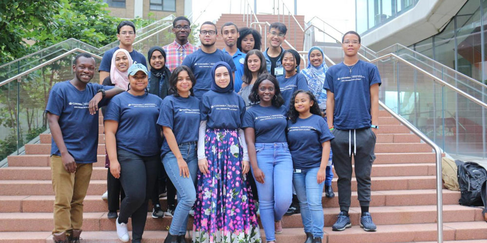 Students standing on stairs