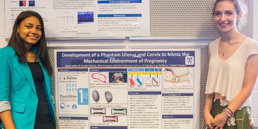 Two young women present a post on the development of a phantom uterus and cervix to mimic the mechanical environment of pregnancy