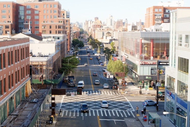 An aerial of the corner of 125th Street and Frederick Douglass Blvd.