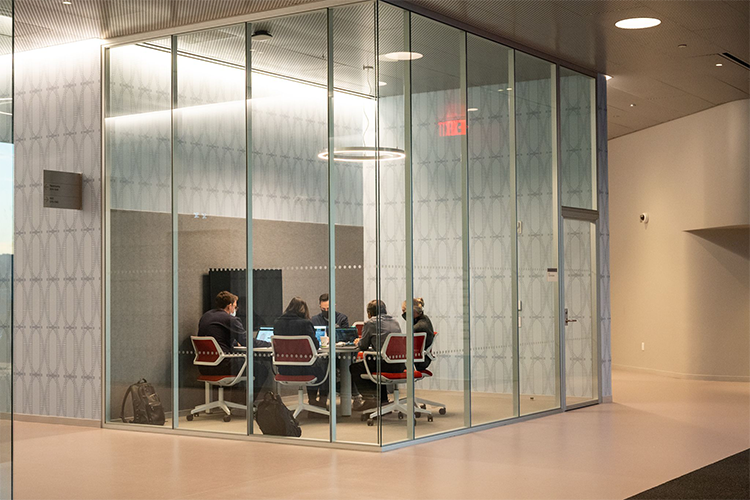 A pod of windows with students inside. 