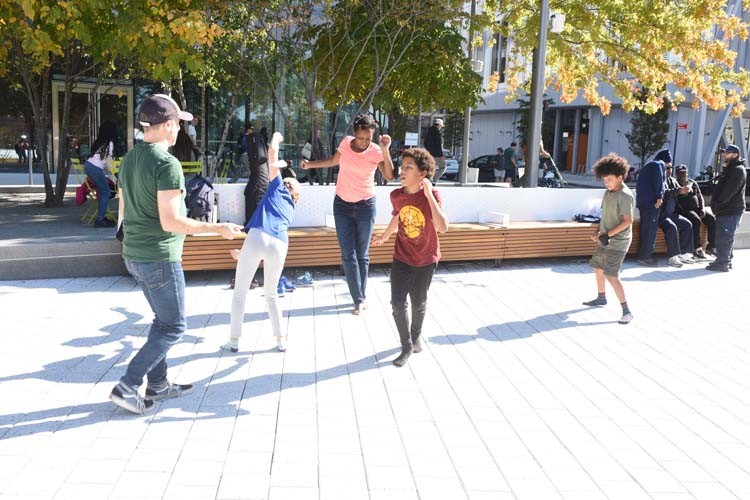 There was dancing to music by DJ Stormin' Norman in The Square between David Geffen Hall and Kravis Hall. Photo by Susan Farley. There was dancing in The Square between David Geffen Hall and Kravis Hall.