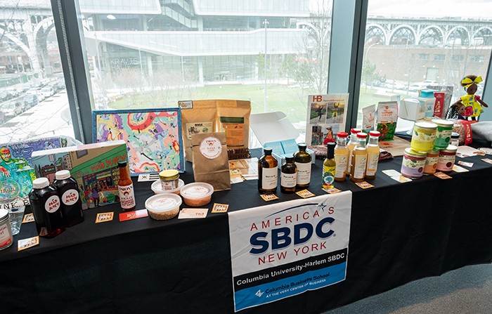 Products on display in the SBDC offices from the Harlem Local Vendors Program. 