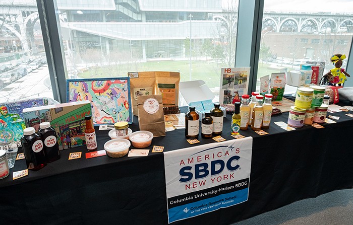 Products on display in the SBDC office from the Harlem Local Vendor Program, a business accelerator and procurement program for Harlem-based makers and manufacturers. Photo by Diane Bondareff. Products on display in the SBDC offices from the Harlem Local Vendors Program.