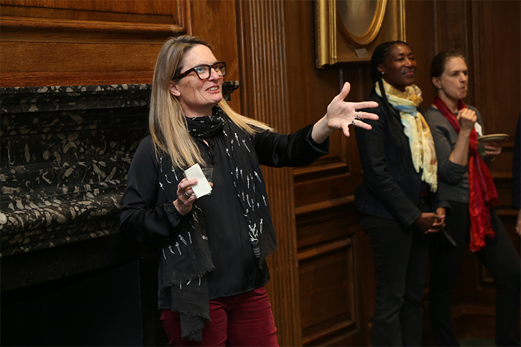 Shailagh Murray gives a welcome toast at the Bundles reception