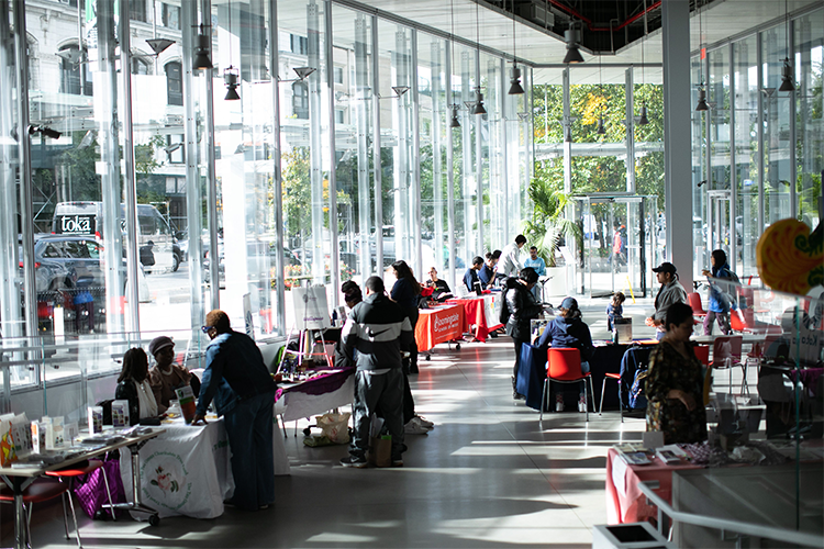 Tables at The Forum during Community Day