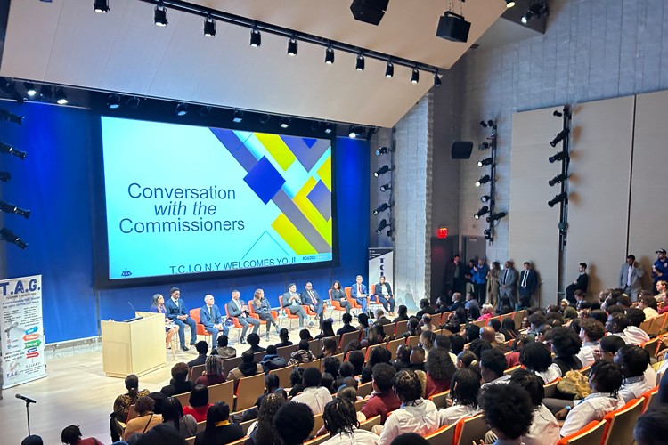 Hundreds of students gather at The Forum for a panel discussion with NYC commissioners.