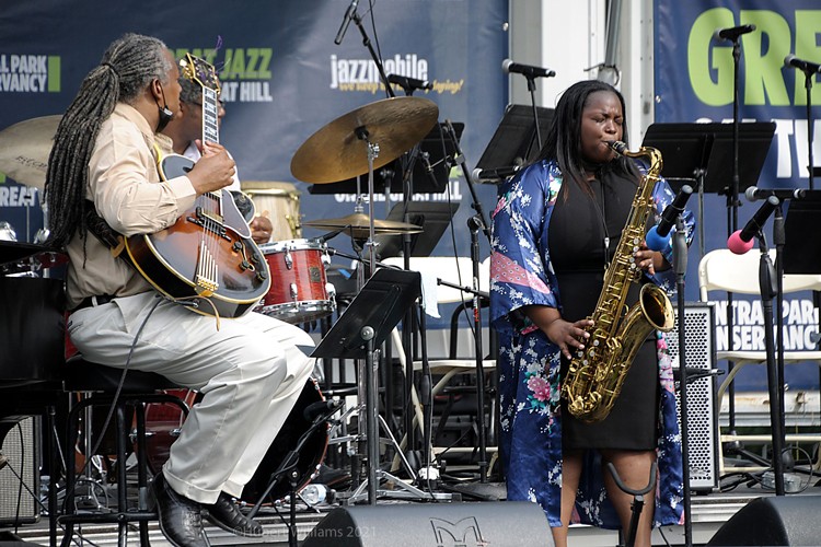 Camille Thurman and The Darrell Green Quartet with Bruce Edwards on guitar performing at Jazzmobile. Photo courtesy of Jazzmobile. Performers at Jazzmobile.