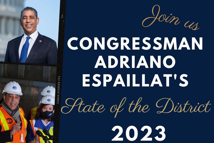 Flyer for Congressman Adriano Espaillat's State of the District Address.