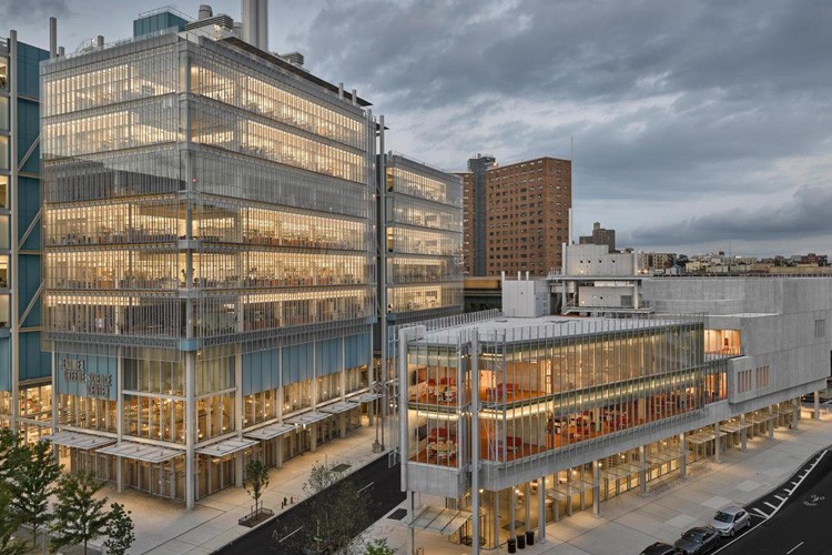 Jerome L. Greene Science Center (left) and the Forum (right) on Columbia's Manhattanville campus (Credit: Frank Oudeman/Columbia University) Zuckerman Institute