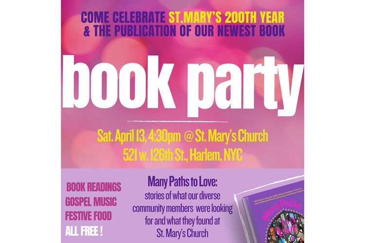 St Mary's book party poster.