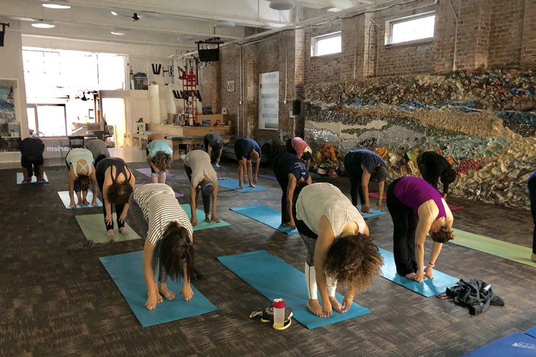 Older adults doing yoga.