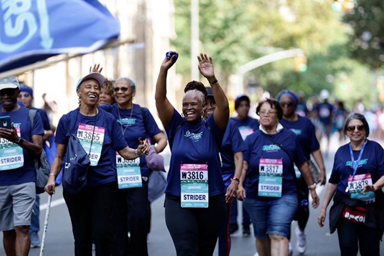 Group of older adults in a walking group. 