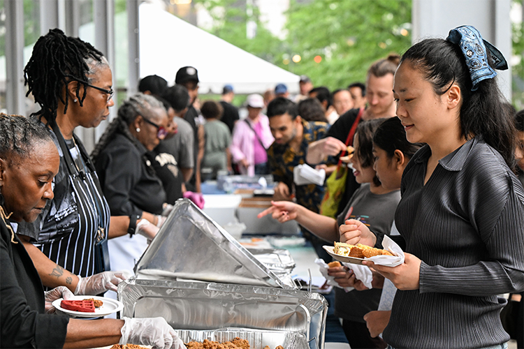Dishes served by our fantastic Harlem Local Vendors were a hit. Pictured here, vegan treats from Mercedes Waffles and More. Photo by Diane Bondareff. Harlem Local Vendors share dishes with Manhattanville Community Day guests