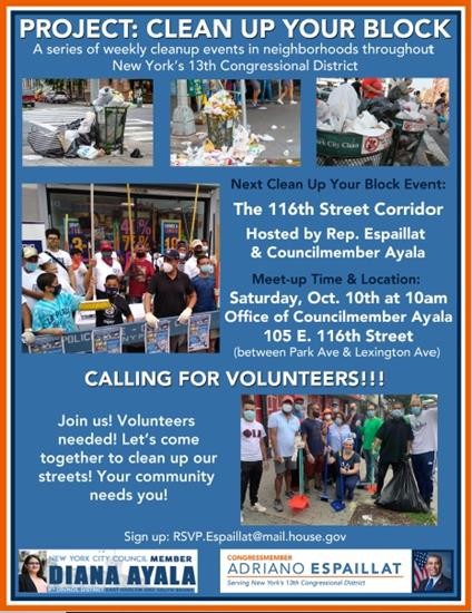 flyer with information for clean up block event