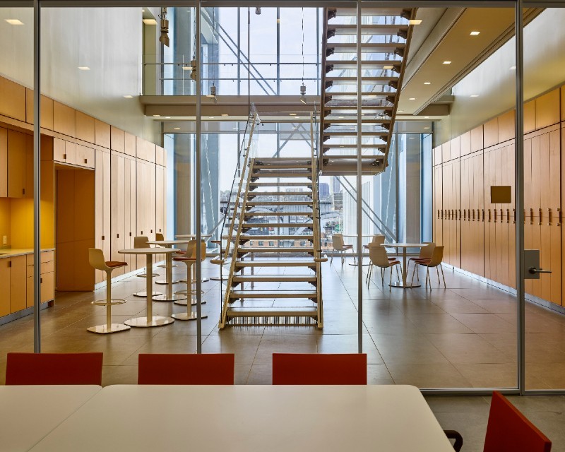 Staircase inside of the Jerome L. Greene Science Center.