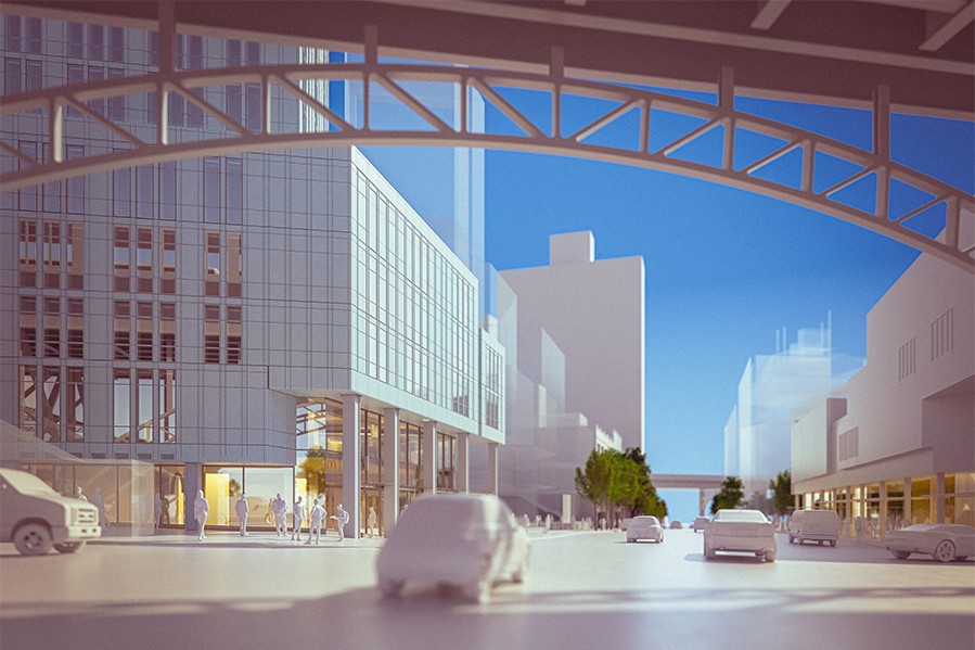A rendering of 600 W. 125th Street from the street behind the above ground subway, looking west. A rendering of 600 W. 125th Street from the street behind the above ground subway, looking west.