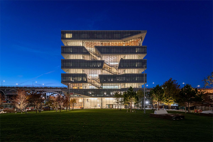 Henry R. Kravis Hall at night. Photo by Timothy Schenck.