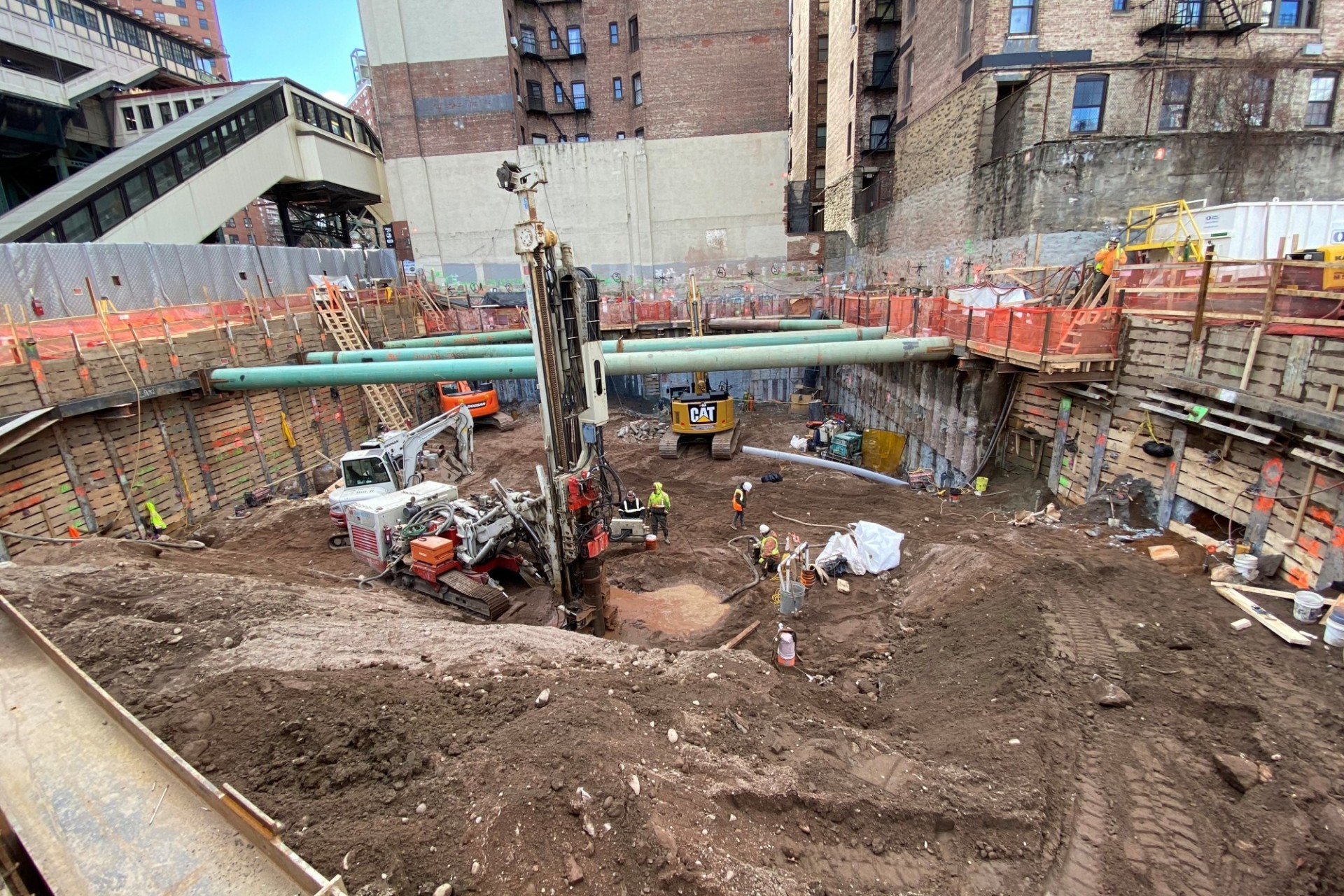 Excavation work being performed on a construction site.