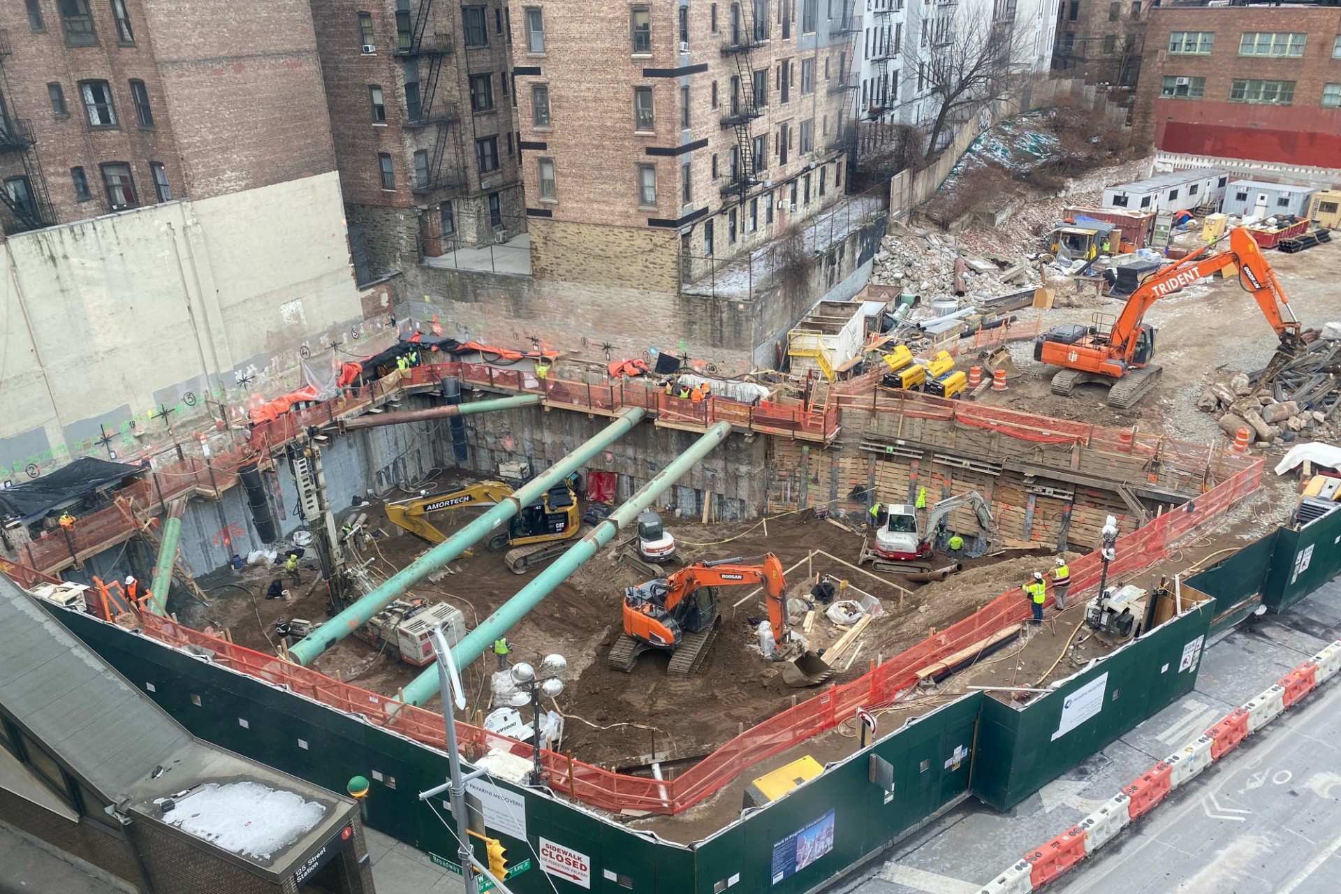 Excavation work being performed on a construction site.  