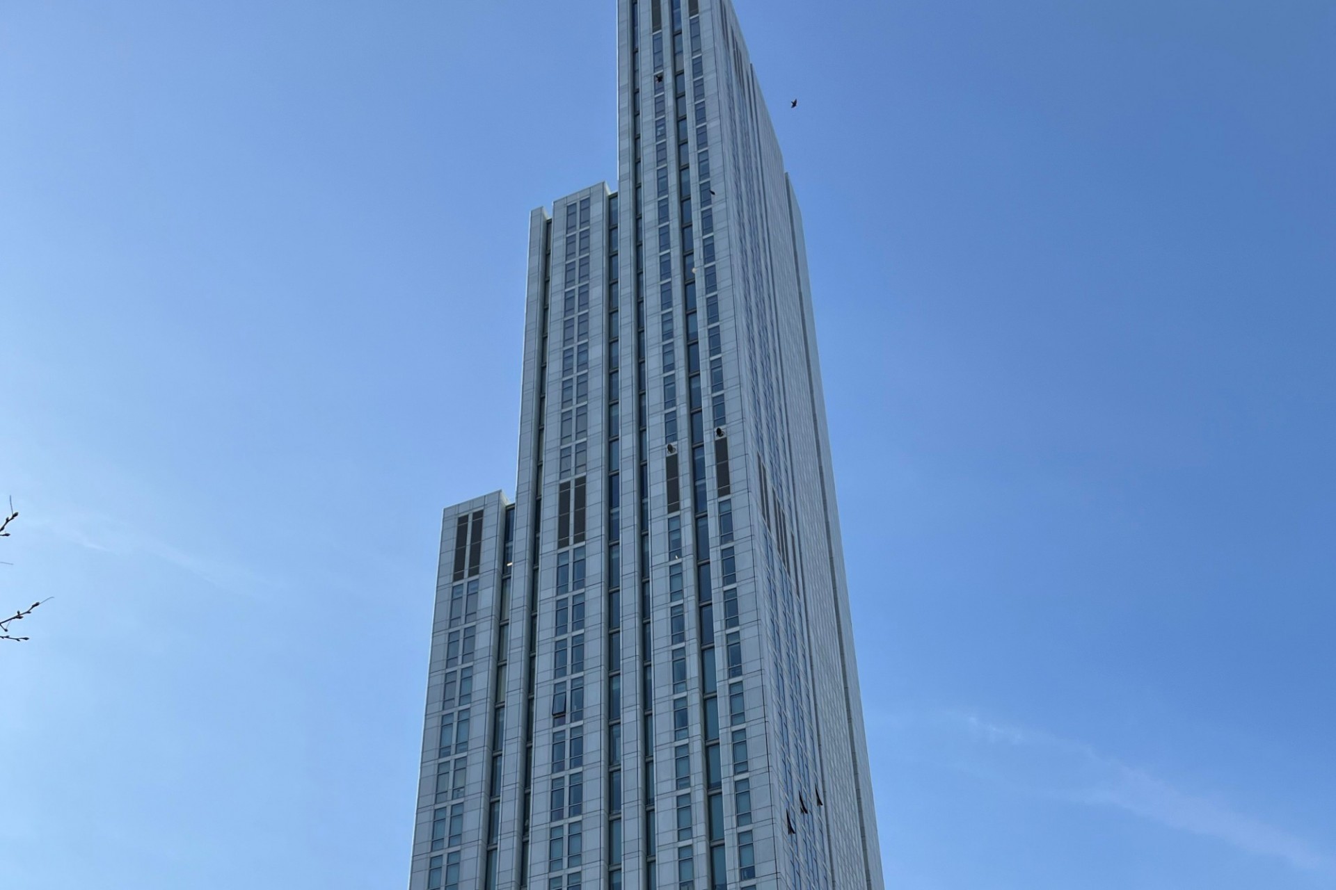 A view of the upper floors of 600 W. 125th Street on a sunny day. 