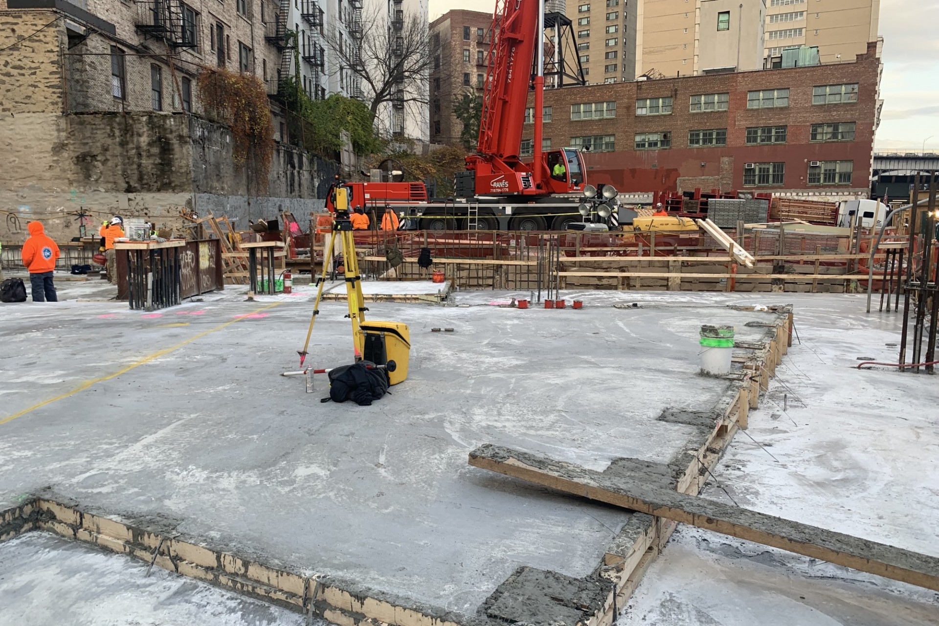 Freshly poured concrete on the ground floor of the 600 W. 125th Street construction site.