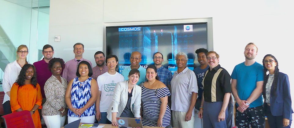 Five of the 10 New York City science and math teachers, pictured alongside researchers and staff from Columbia University, Columbia's Data Science Institute, and NYU