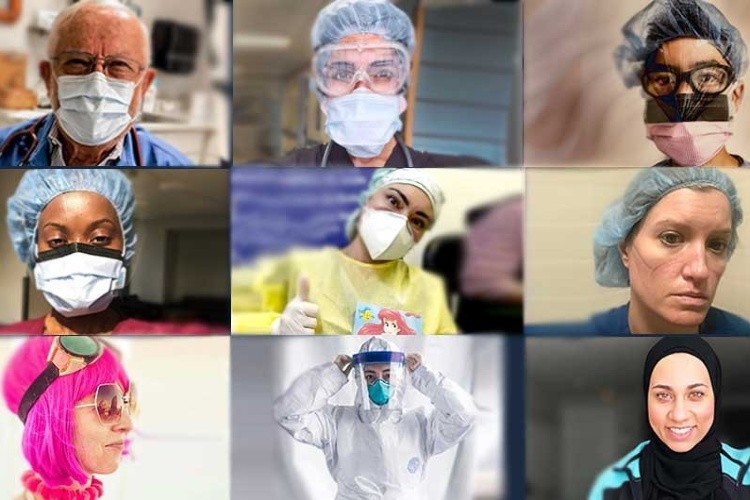 collage of faces of medical professionals wearing PPE
