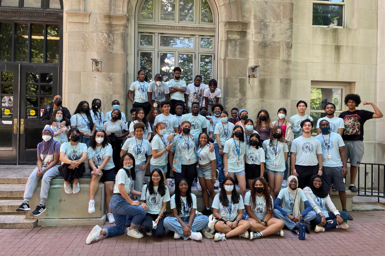 Freedom and Citizenship students in front of their summer dorm, Hartley Hall. Photo credit: Jessica Lee FC 2022