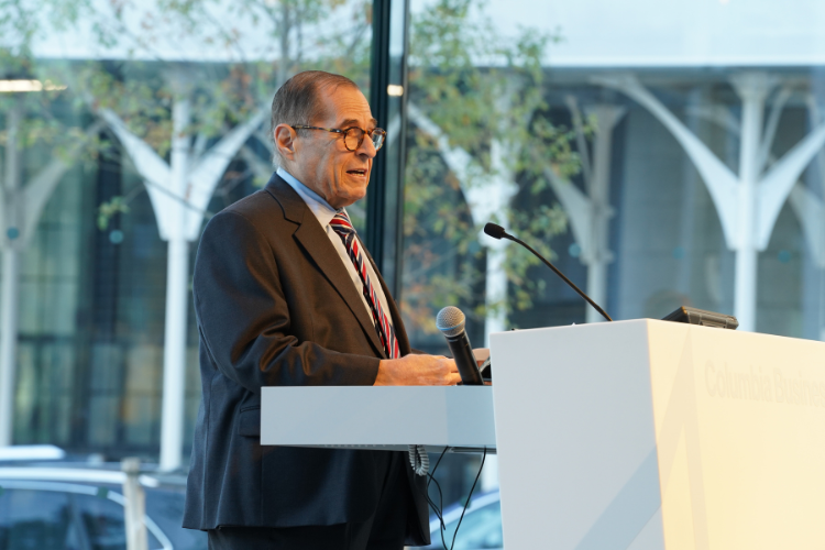 Congressman Jerrold Nadler delivers remarks at Columbia Business School’s First-Generation Entrepreneurs Program graduation. Photo credit: Mackey Landy Congressman Jerrold Nadler delivers remarks at Columbia Business School’s First-Generation Entrepreneurs Program graduation. Photo credit: Mackey Landy