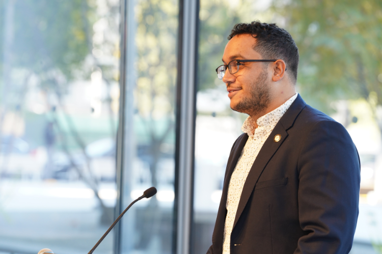 New York City Council Member Shaun Abreu delivers remarks at Columbia Business School's First-Generation Entrepreneurs Program graduation. Photo credit: Mackey Landy