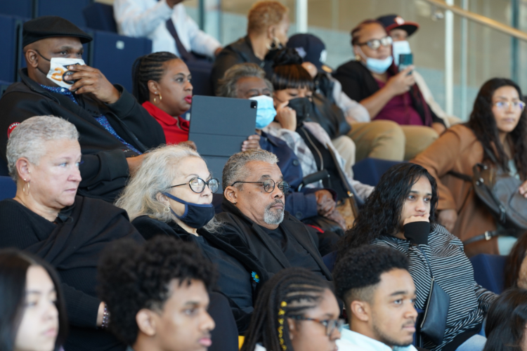 Families of high school scholars gather at Cooperman Commons Auditorium inside of Columbia’s Business School for Columbia Business School’s First-Generation Entrepreneurs Program graduation. Photo credit: Mackey Landy