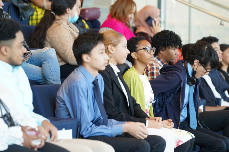 Columbia Business School’s First-Generation Entrepreneurs Program graduates at Cooperman Commons Auditorium. Photo credit: Mackey Landy