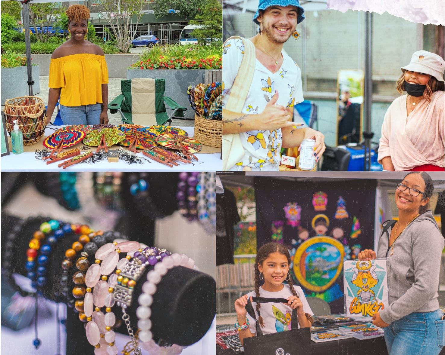 collage of vendors with people shopping and smiling