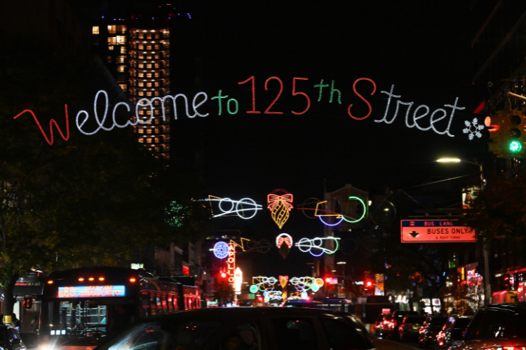 Harlem’s central corridor adorned with lights. Photo credit: Eileen Barroso Harlem’s central corridor adorned with lights. Photo credit: Eileen Barroso