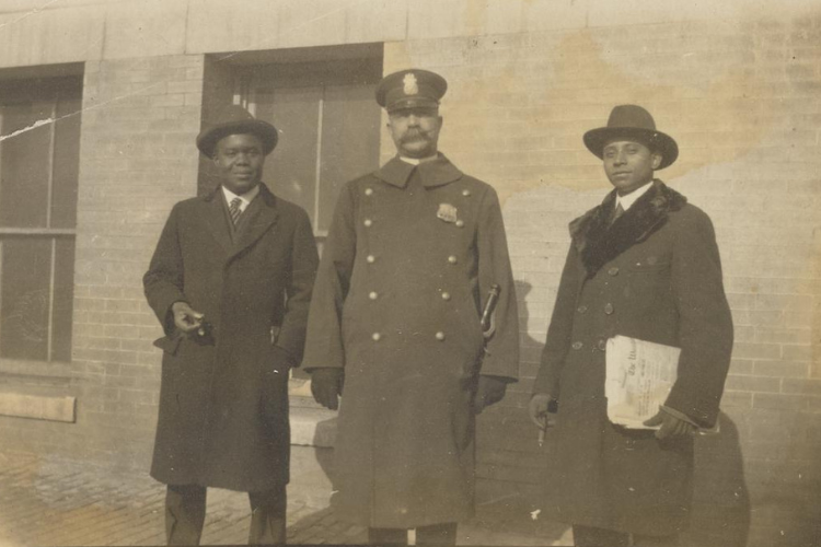 Harrison, Hubert H. with Mr. Lester and an unidentified man, March 1919. Photo credit: Rare Book & Manuscript Library, Columbia University