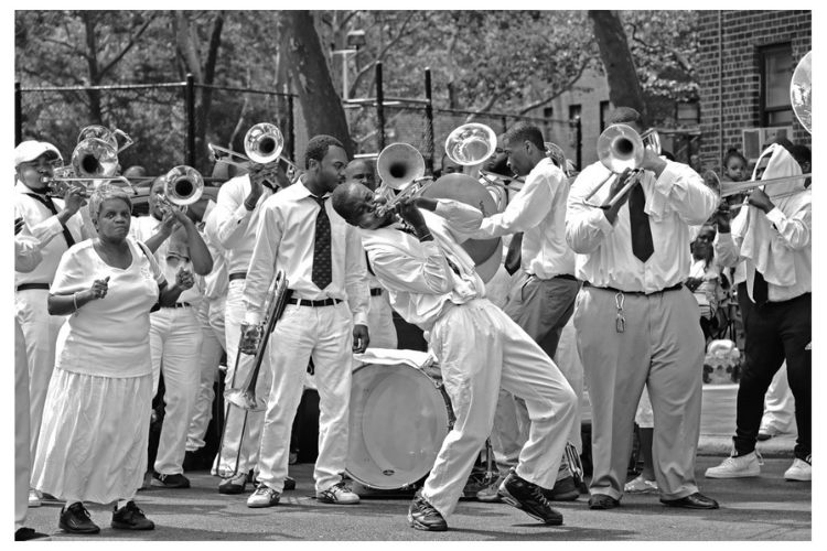 Lisa Dubois, Playing for God–Baptized by Firehose, 2021. Black-and-white giclée print. 11 x 14 in.