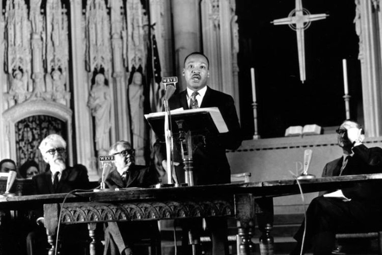 Dr. Martin Luther King Jr. delivers his 'Beyond Vietnam: A Time to Break Silence' speech at the Riverside Church on April 4, 1967. Photo credit: The Riverside Church