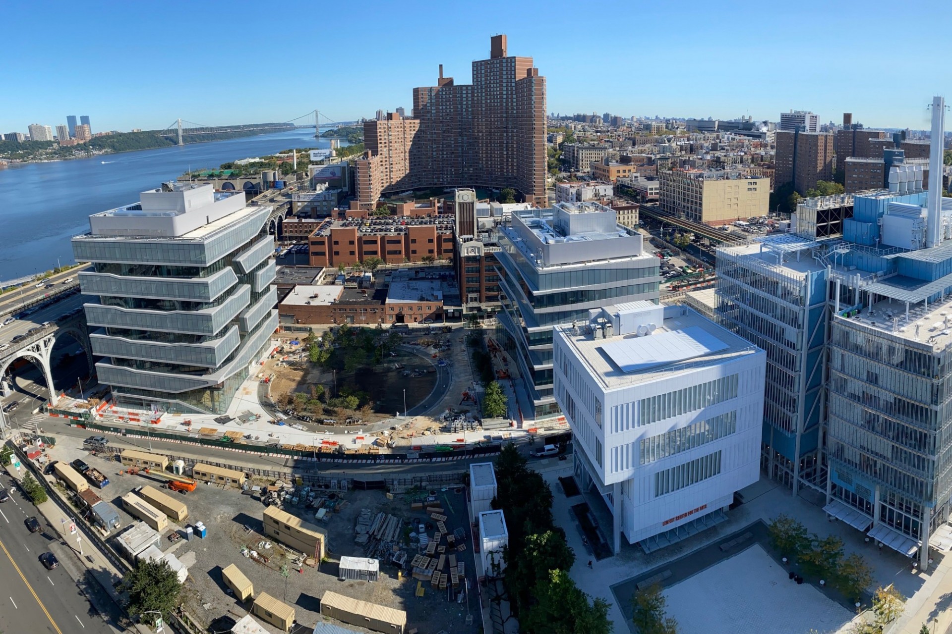 Aerial view of Columbia Manhattanville campus construction site.  