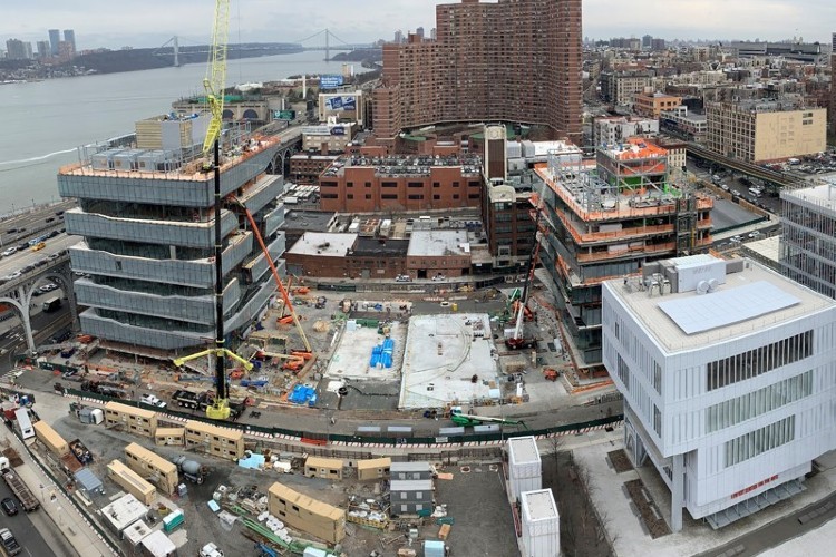 Aerial view of Columbia Manhattanville campus construction site.