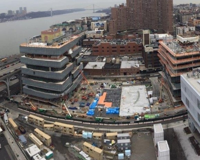 Aerial view of Columbia Manhattanville campus construction site.