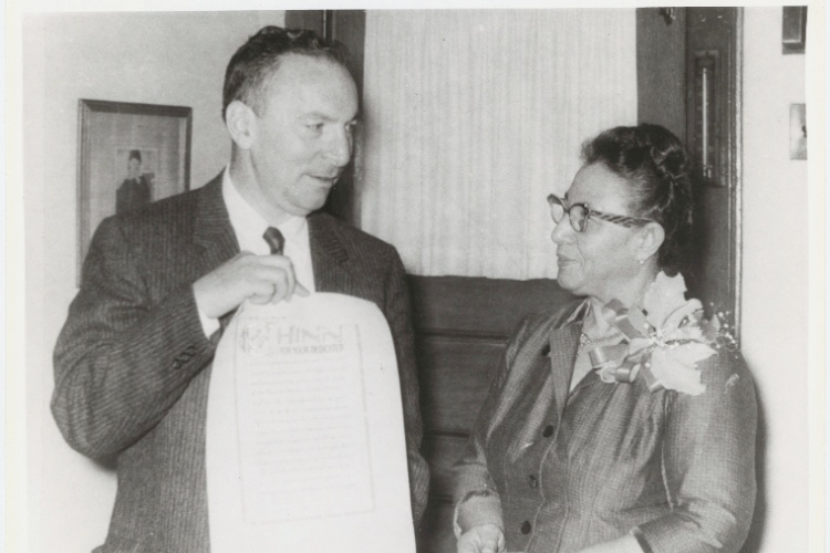 Physician May Edward Chinn being honored with a certificate of recognition, circa 1950. Photo credit: The New York Public Library