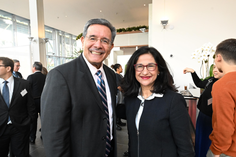 Columbia University's next president Nemat "Minouche" Shafik and Presiding Justice Rolando T. Acosta at the Manhattanville Market breakfast reception. Photo credit: Eileen Barroso Columbia University's next president Nemat "Minouche" Shafik and Presiding Justice Rolando T. Acosta at the Manhattanville Market breakfast reception. Photo credit: Eileen Barroso