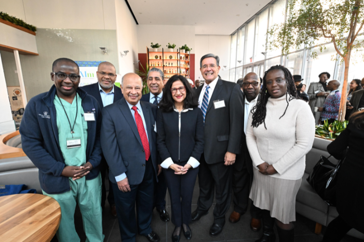 Shafik connected with local elected officials, community leaders, and neighbors at the Manhattanville Market breakfast reception. Photo credit: Eileen Barroso Shafik connected with local elected officials, community leaders, and neighbors at the Manhattanville Market breakfast reception. Photo credit: Eileen Barroso