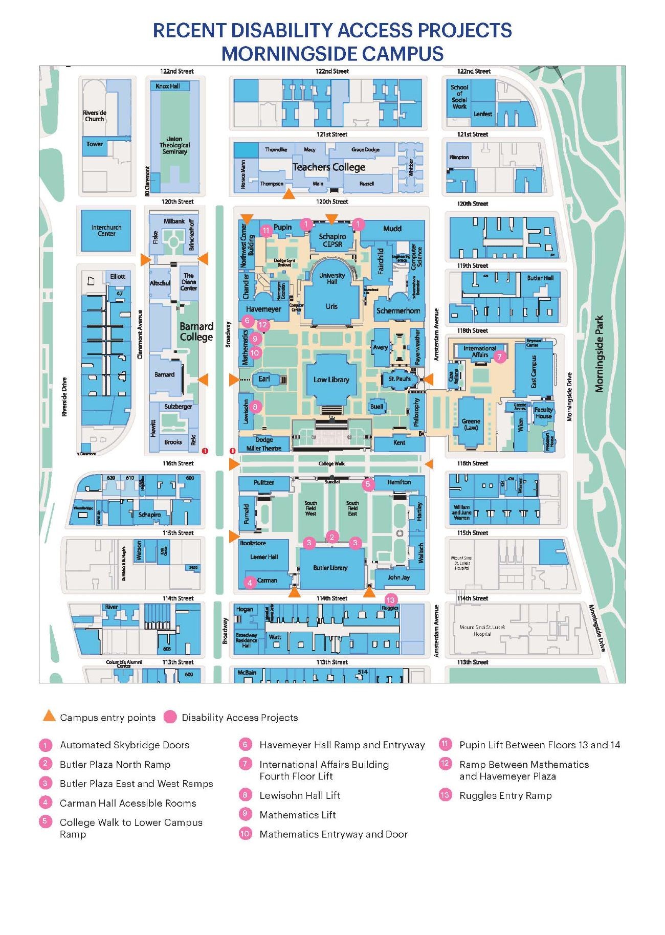 Map of Disability Access Projects on campus showing where access will be added