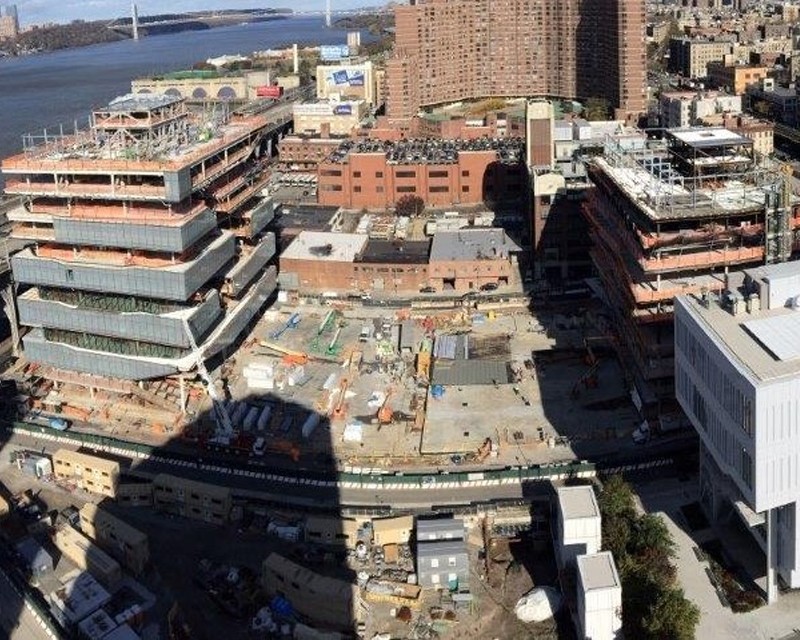 Aerial view of Columbia Manhattanville campus construction site.