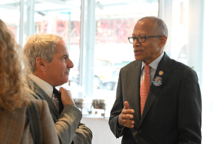 George Calderaro, Director of Community Relations at Columbia University's School of Professional Studies and Senator Robert Jackson. Image by Eileen Barroso. George Calderaro, Director of Community Relations at Columbia University's School of Professional Studies and Senator Robert Jackson. Image by Eileen Barroso.