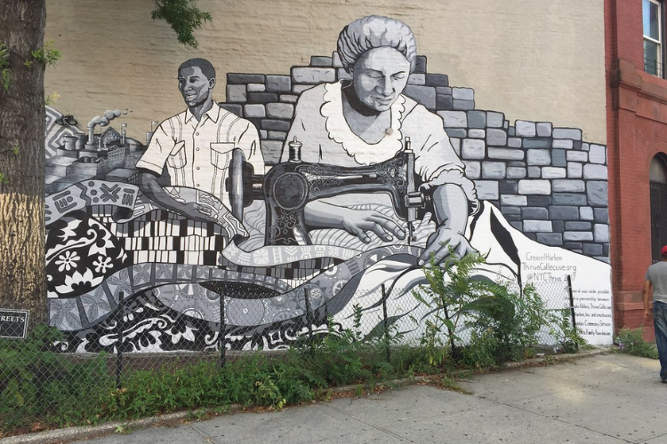 Create! Harlem Thrive Collective mural located at 126th Street and Amsterdam Avenue .