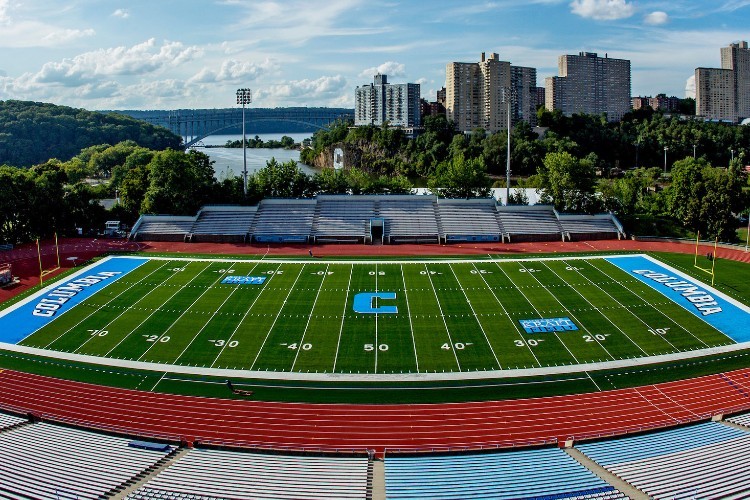 The football field and track at Columbia's Baker Athletics Complex.