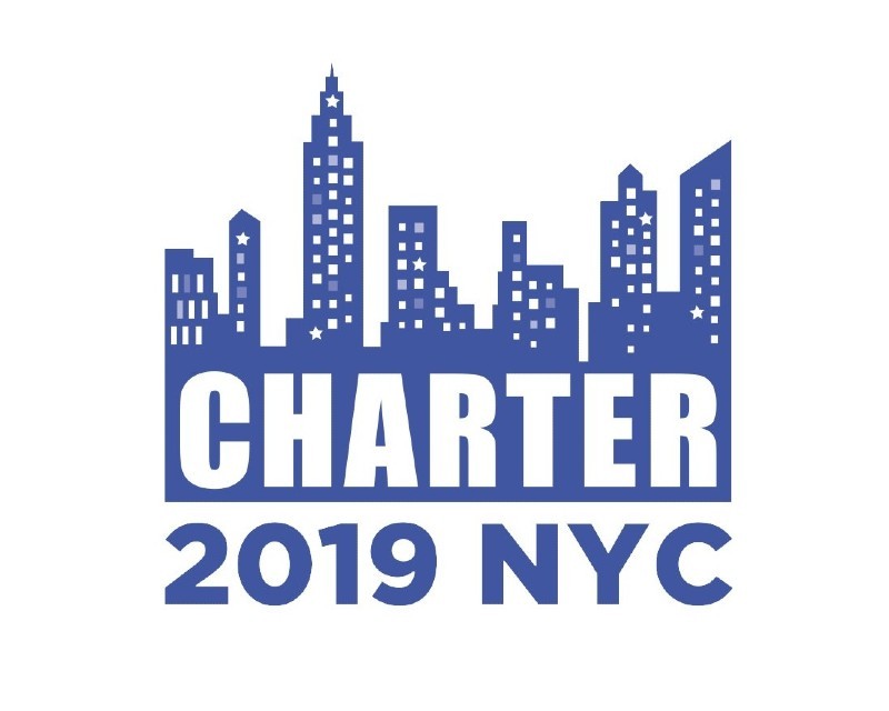 Charter 2019 NYC logo, with a cityscape of the city.