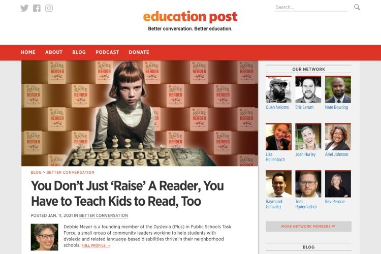 Screenshot of Debbie Meyer's article on Education Post.